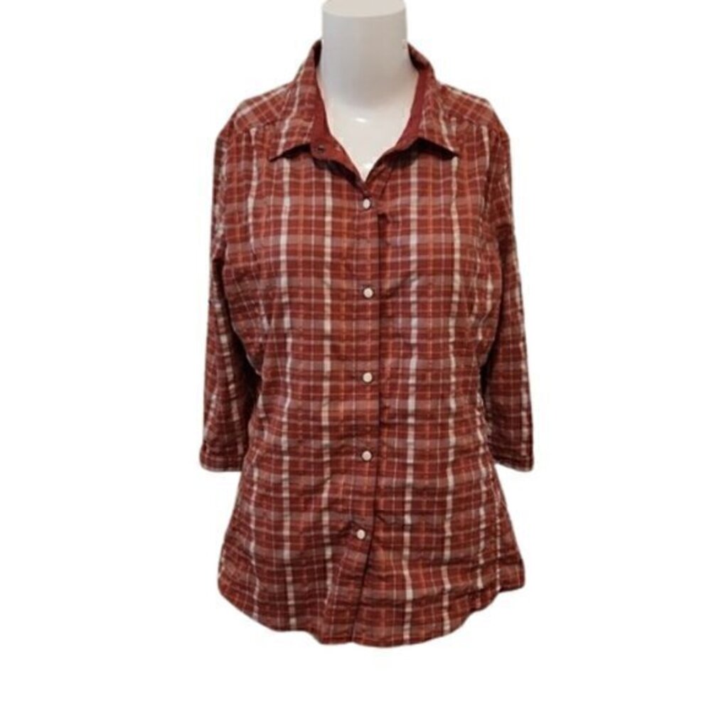 [REI] Red Plaid Button Down with Roll Up Sleeves - Size M